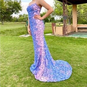 Sherri Hill Sequin Gown Blue and Pink Prom